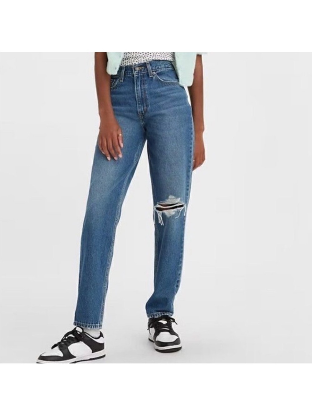 Levi's 80s MOM JEAN High Rise Mid-Blue Straight-Leg Women's Jeans W/ Distress